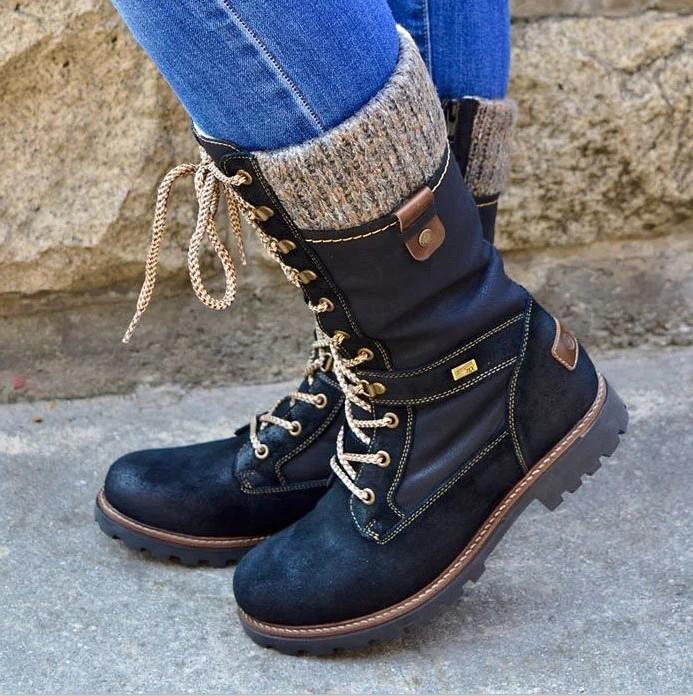 Beatrice | Bottes mi-Mollets en Laine à lacets avec Fermeture éclair sur le côté