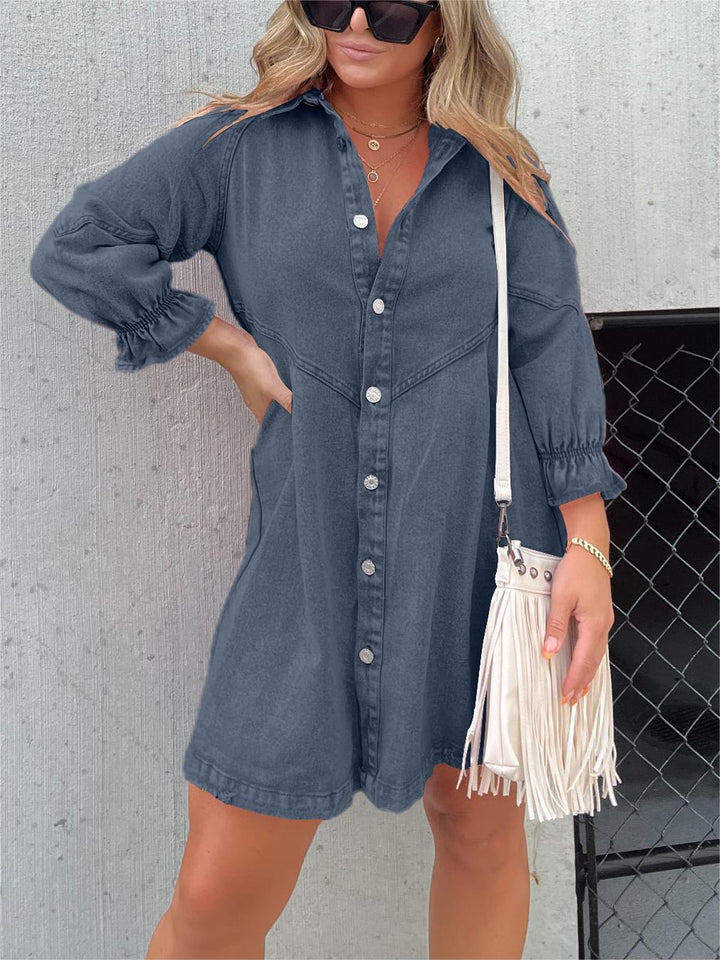 Janine - Robe à manches longues en denim délavé