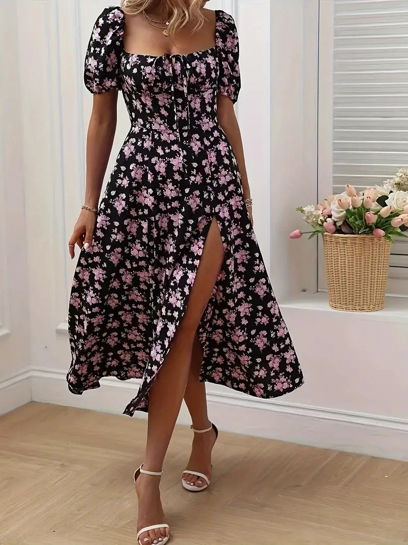 Carly | Robe élégante à Manches Bouffantes et à motif floral