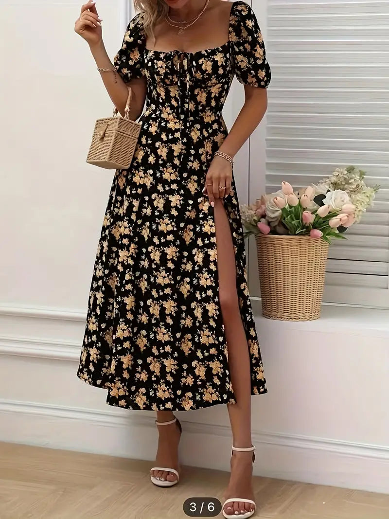 Carly | Robe élégante à Manches Bouffantes et à motif floral